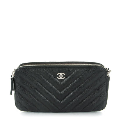 Chanel Caviar Chevron Quilted Small Clutch With Chain Black 1 of 8