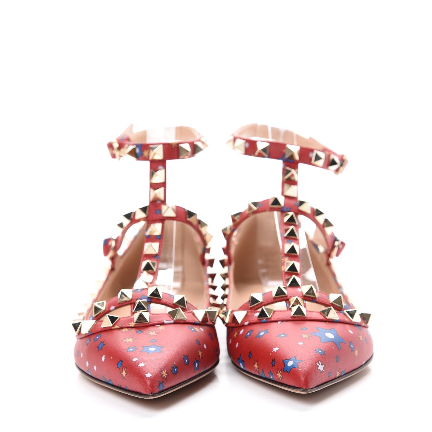 Nappa Volcano Print Rockstud Cage Ballerina Flats 35 Rosso