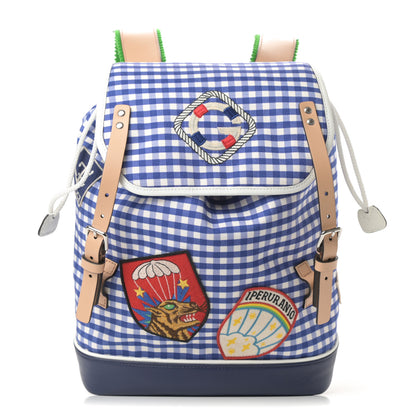 Gucci Coated Canvas Childrens Gingham Backpack Blue White 1 of 10