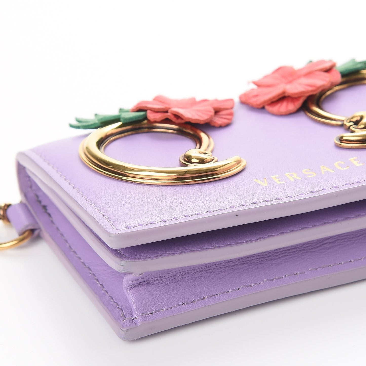 Calfskin Flower Barocco Coin Pouch Violet