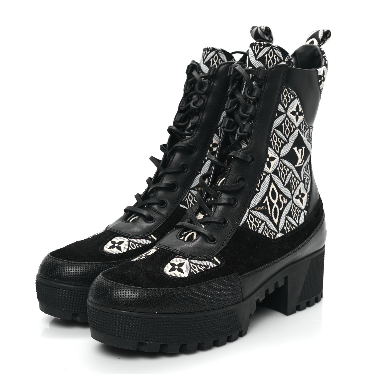 Louis Vuitton Suede Calfskin Jacquard Since 1854 Laureate Platform Desert Boots 41 Black 4 of 10