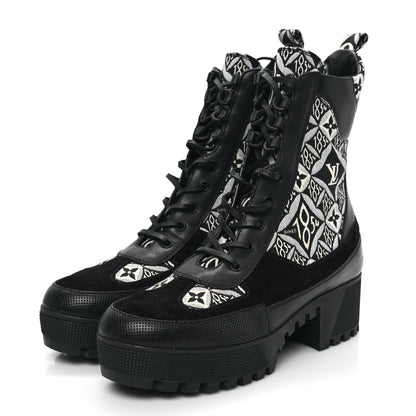 Louis Vuitton Suede Calfskin Jacquard Since 1854 Laureate Platform Desert Boots 41 Black 4 of 10