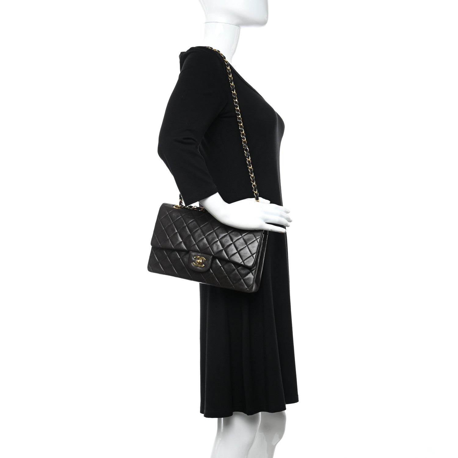 Chanel Lambskin Quilted Medium Double Flap Dark Brown 3 of 14