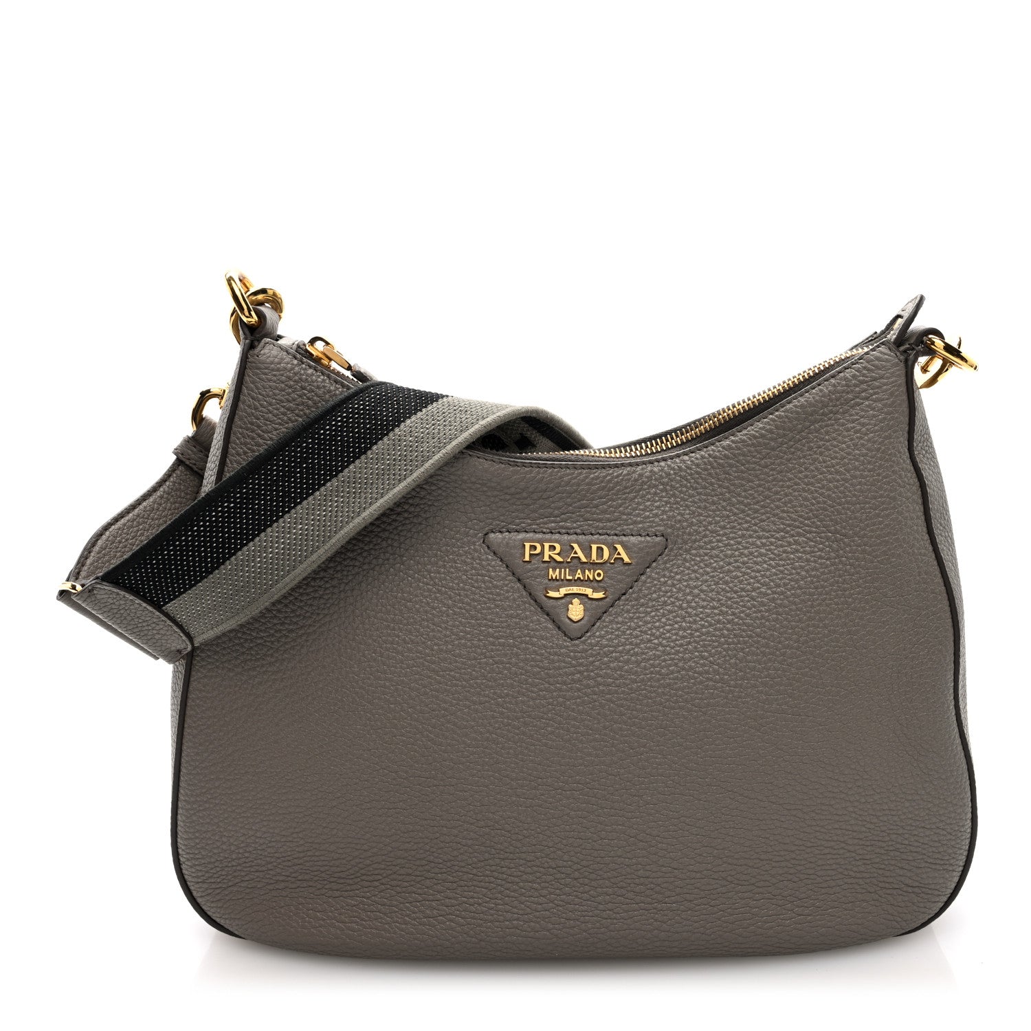 Prada Vitello Daino Soft Large Zippered Messenger Hobo Argilla 1 of 9