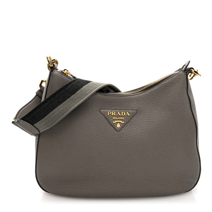 Prada Vitello Daino Soft Large Zippered Messenger Hobo Argilla 1 of 9