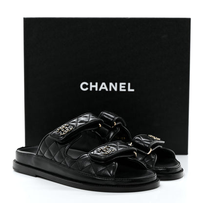 Chanel Lambskin Quilted Velcro Dad Chain CC Slide Sandals 37 Black 11 of 11