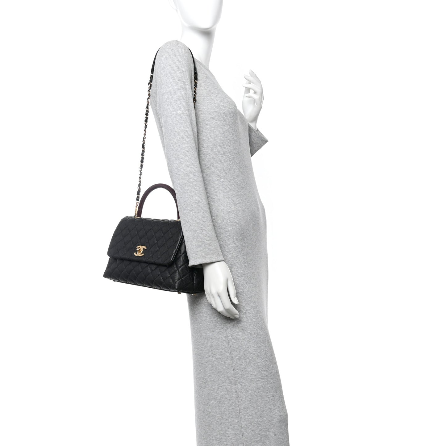 Caviar Lizard Quilted Small Coco Handle Flap Black