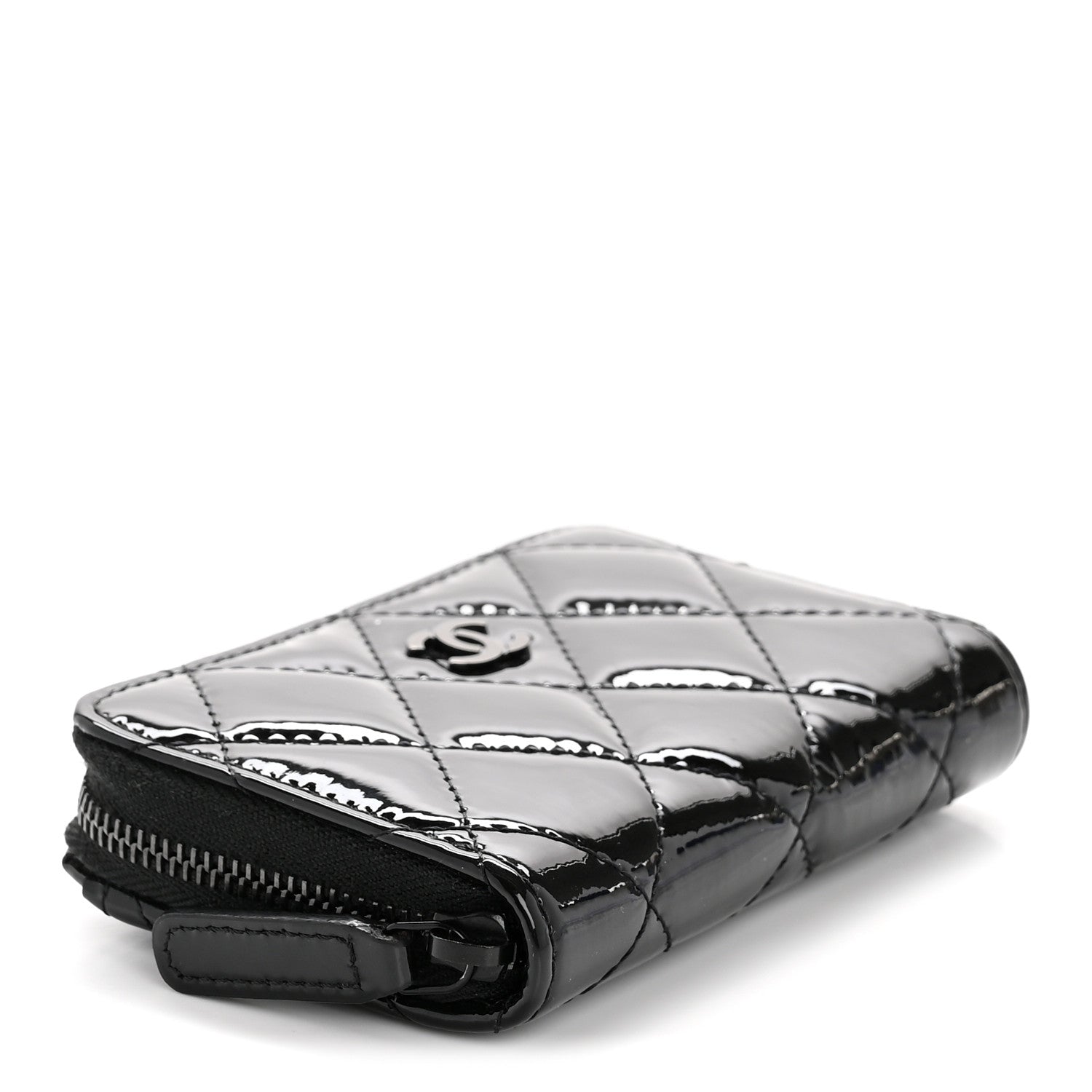 Chanel Patent Calfskin Quilted Zip Coin Purse Wallet So Black 4 of 9
