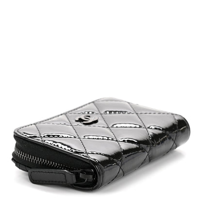 Chanel Patent Calfskin Quilted Zip Coin Purse Wallet So Black 4 of 9