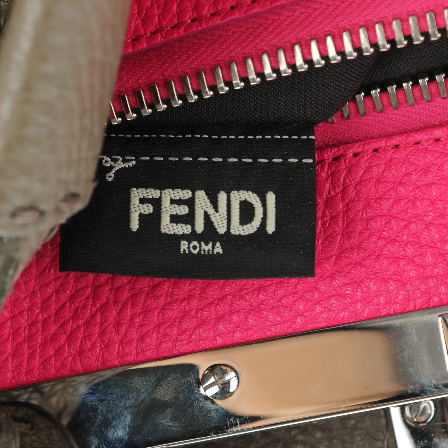 Fendi Cuoio Romano Alcantara Selleria Medium Peekaboo Iconic Satchel Grey Fuchsia 8 of 9