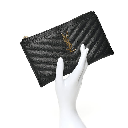 Saint Laurent Grain De Poudre Chevron Monogram Bill Pouch Black 2 of 8
