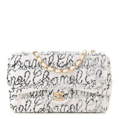 Chanel Sequin Logo Medium Flap White Black 1 of 11