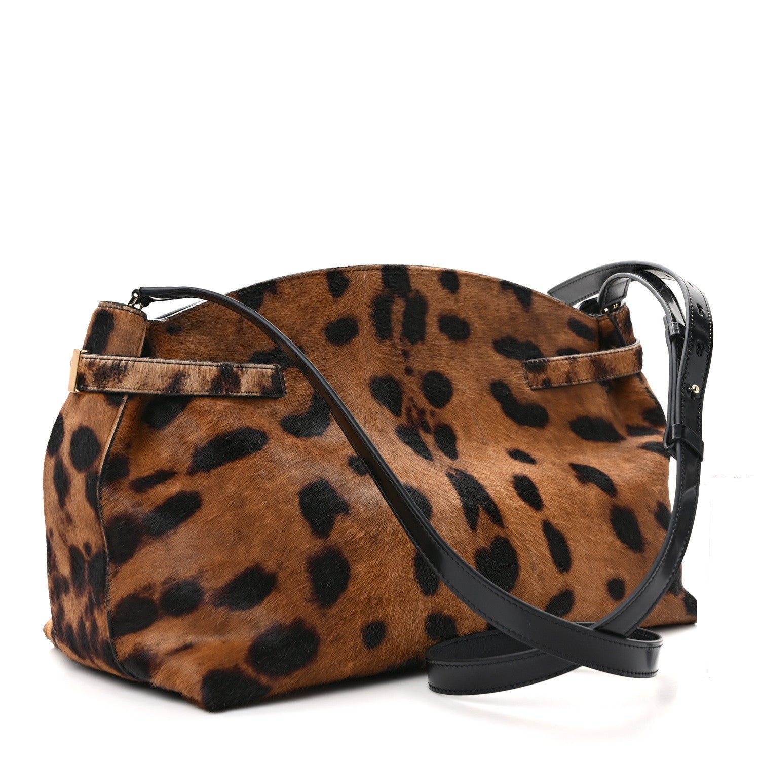 Salvatore Ferragamo Calfskin Pony Hair Hug Shoulder Bag Beige Testo Di Moro Black 3 of 10