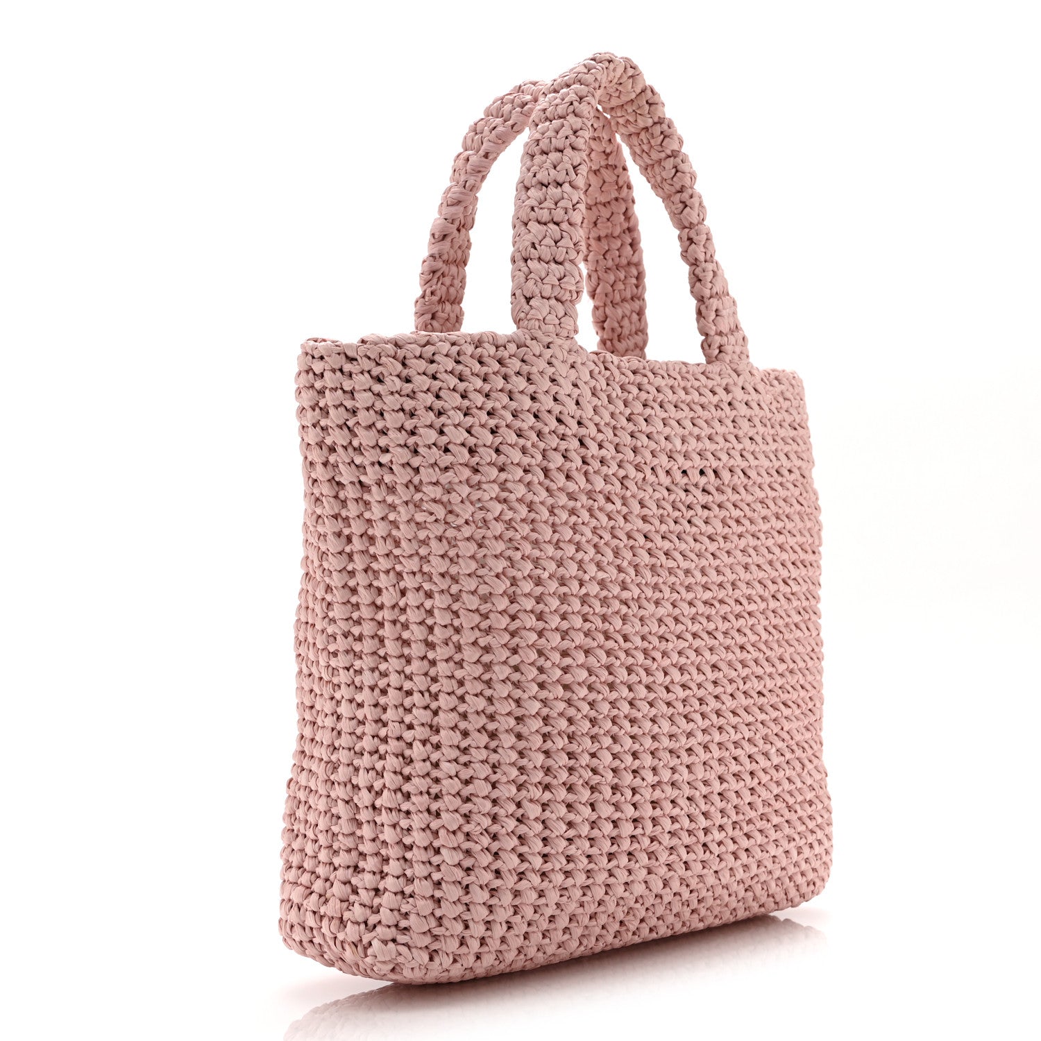 Prada Yarn Raffia Effect Crochet Small Logo Tote Alabastro 3 of 10