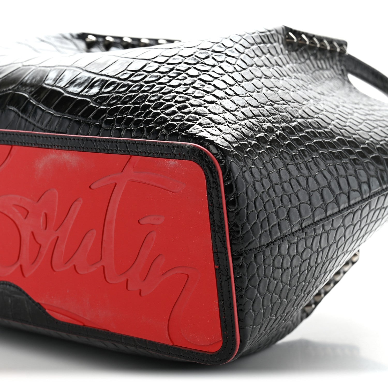 Christian Louboutin Crocodile Embossed Calfskin Spiked Small Cabarock Shopper Tote Black 9 of 9