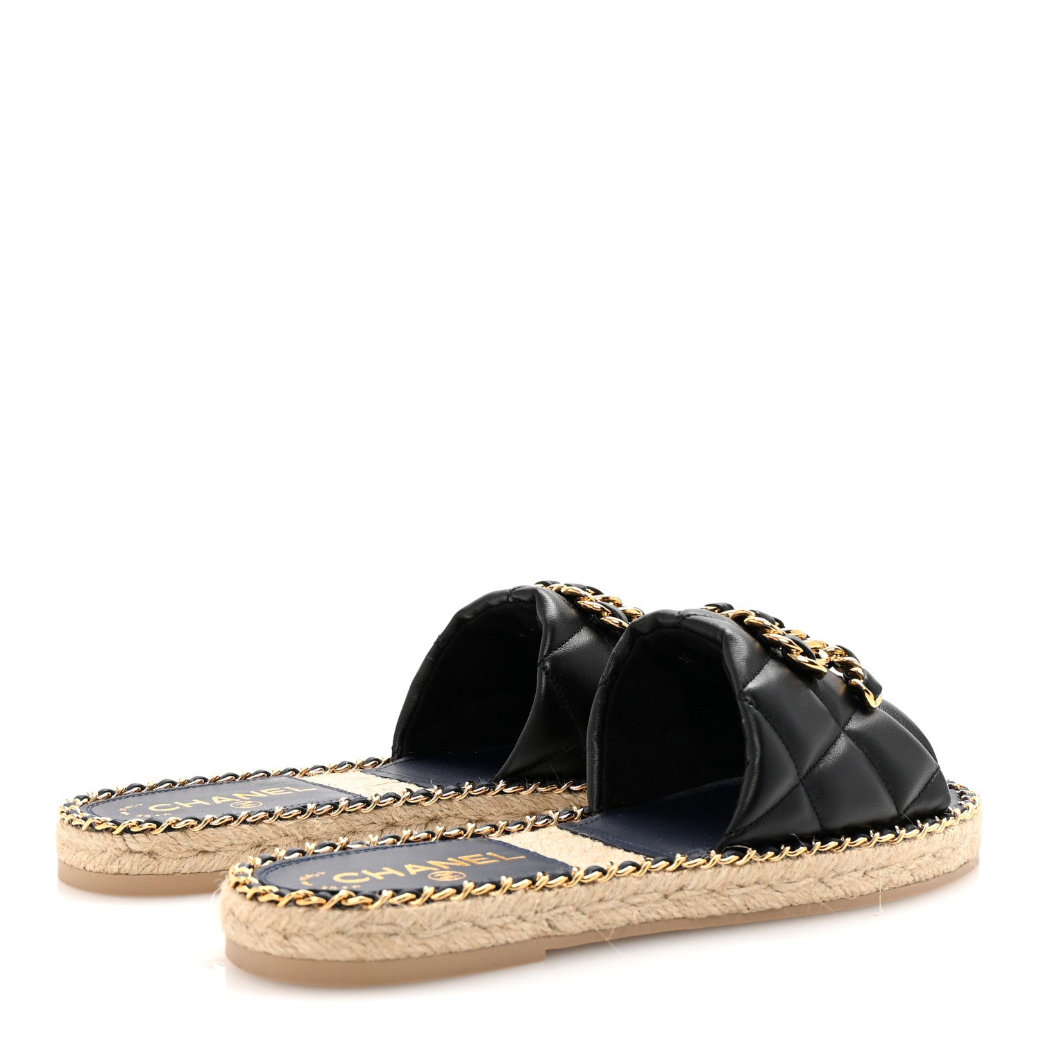 Chanel Lambskin Quilted CC Chain Espadrille Mules 38 Black Navy 5 of 10