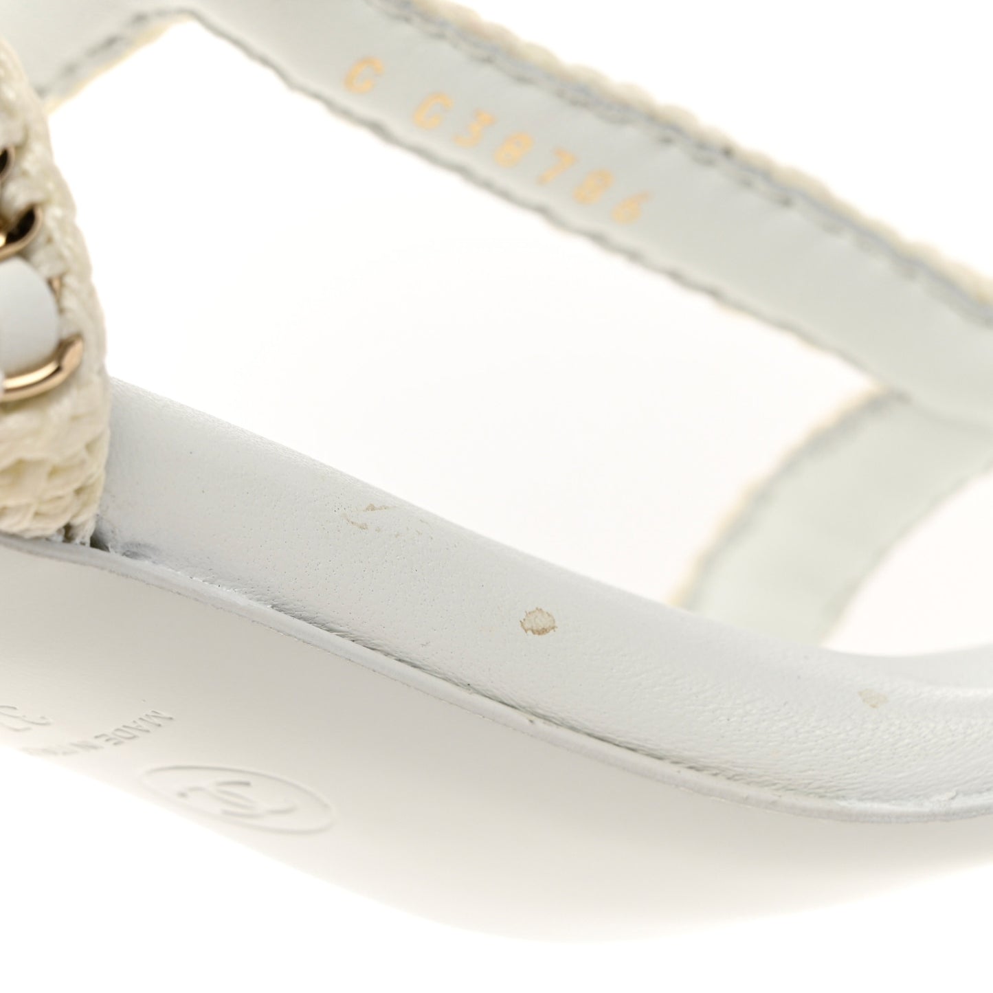 Lambskin CC Chain Braided Sandals 37 White
