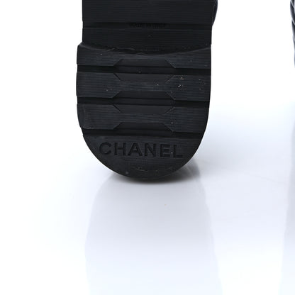 Chanel Lambskin Calfskin Quilted Lace Up Combat Boots 37 Navy 6 of 8