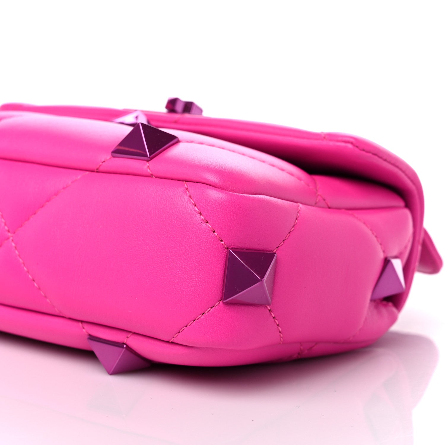 Valentino Garavani Nappa Lacquer Monochrome Small Roman Stud Shoulder Bag Pink PP 8 of 8