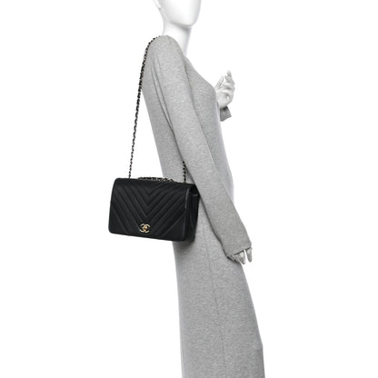 Chanel Calfskin Chevron Quilted Large Statement Flap Black 2 of 9