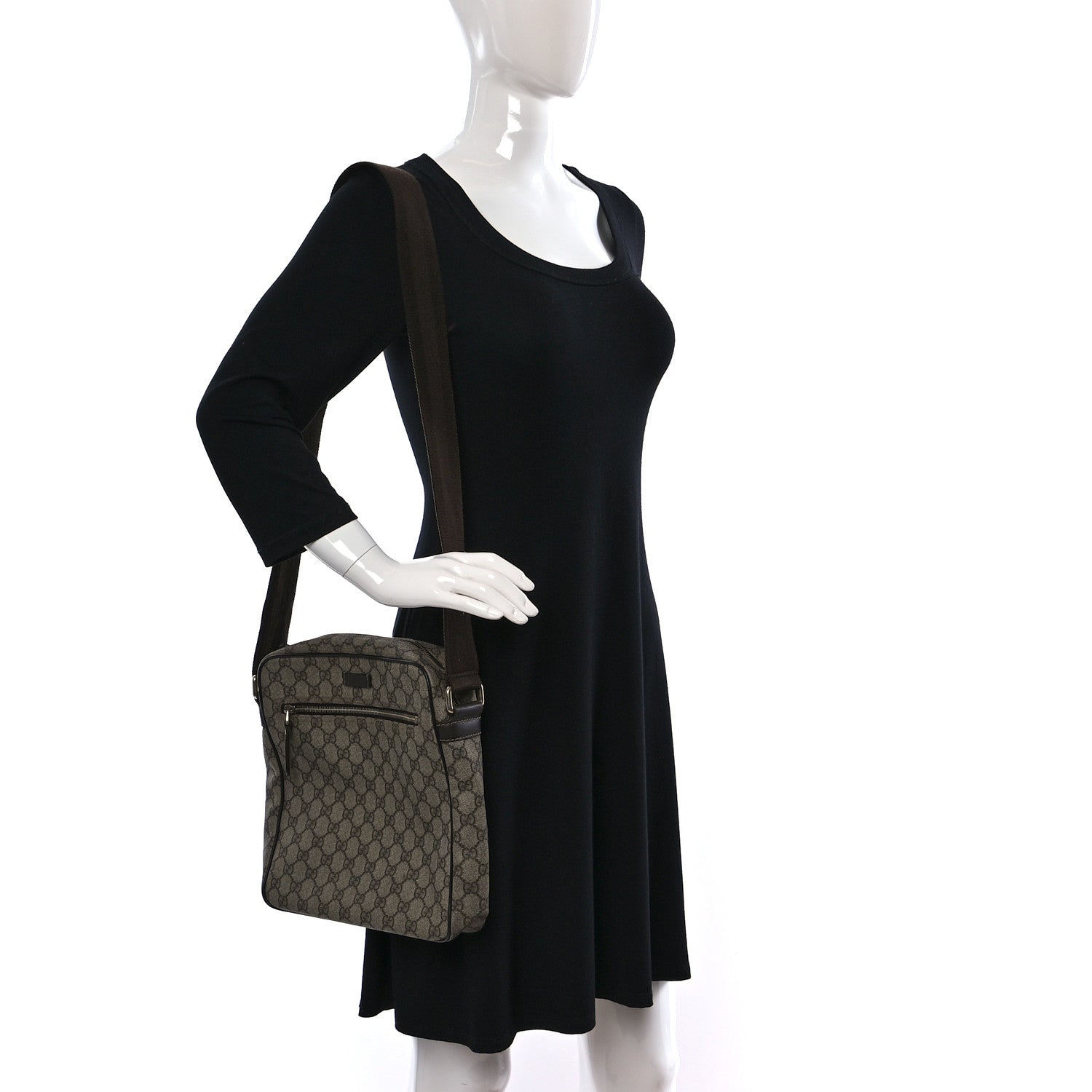 Gucci GG Plus Monogram Selleria Calfskin Medium Messenger Bag Beige Ebony Cocoa Dark Chocolate 2 of 11