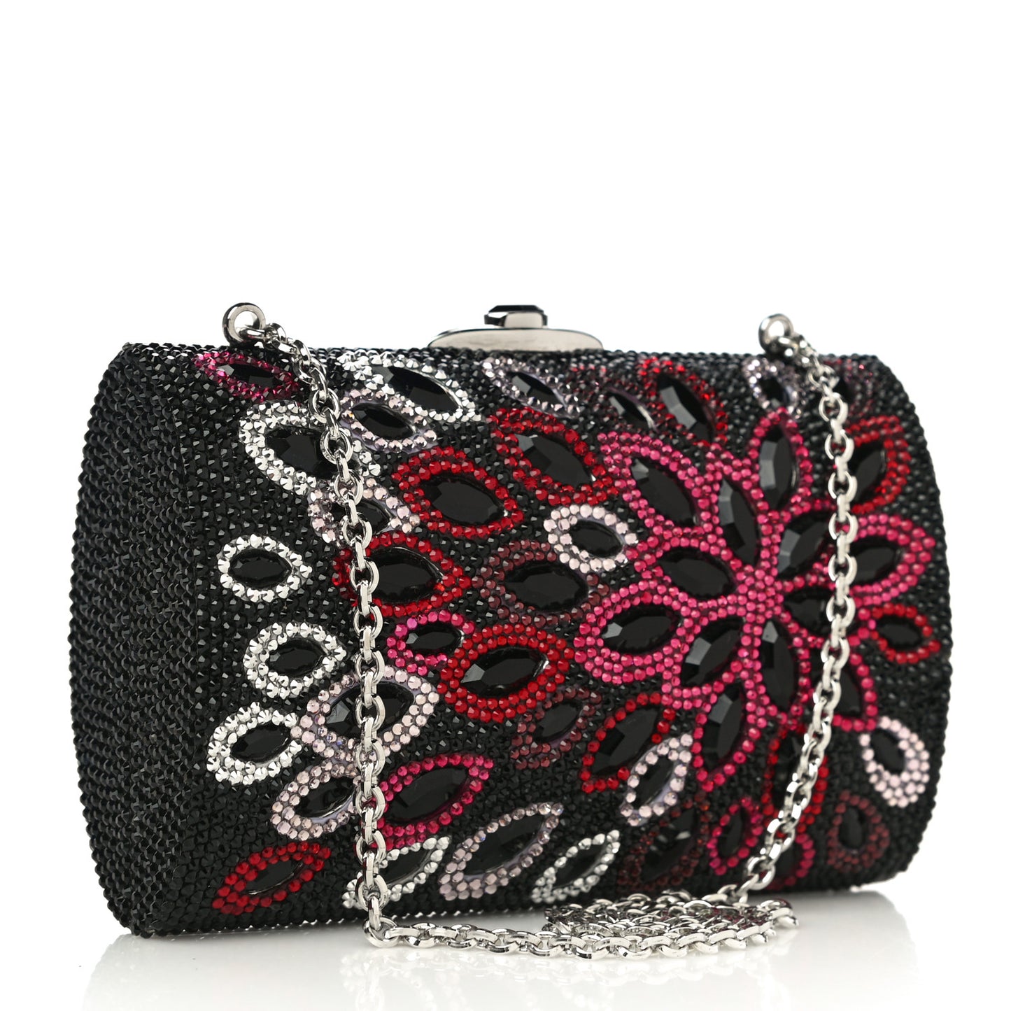 Swarovski Crystal Flower Minaudiere Clutch Black Multicolor