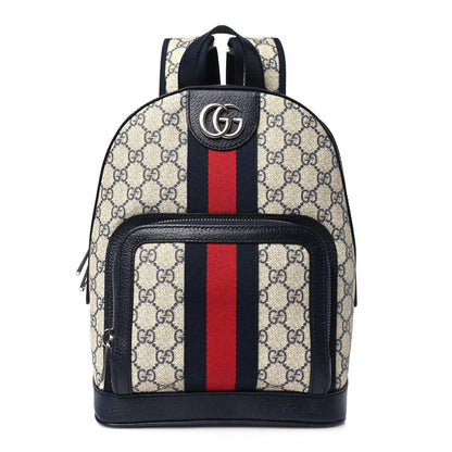 Gucci GG Supreme Monogram Textured Dollar Calfskin Web Small Ophidia Day Backpack Beige Blue Black 1 of 10