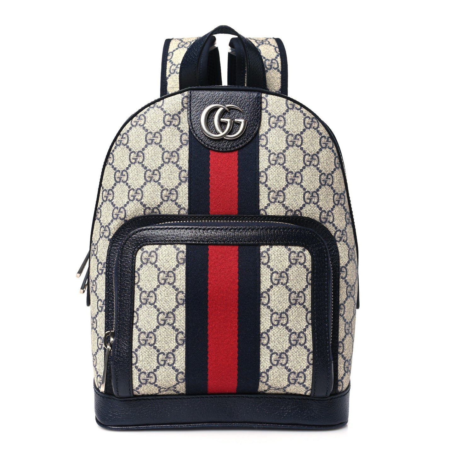 GG Supreme Monogram Textured Dollar Calfskin Web Small Ophidia Day Backpack Beige Blue Black