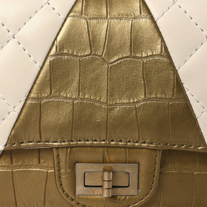 Chanel Lambskin Metallic Calfskin Crocodile Embossed 2.55 Cocodile Reissue 225 Flap White Gold 7 of 12