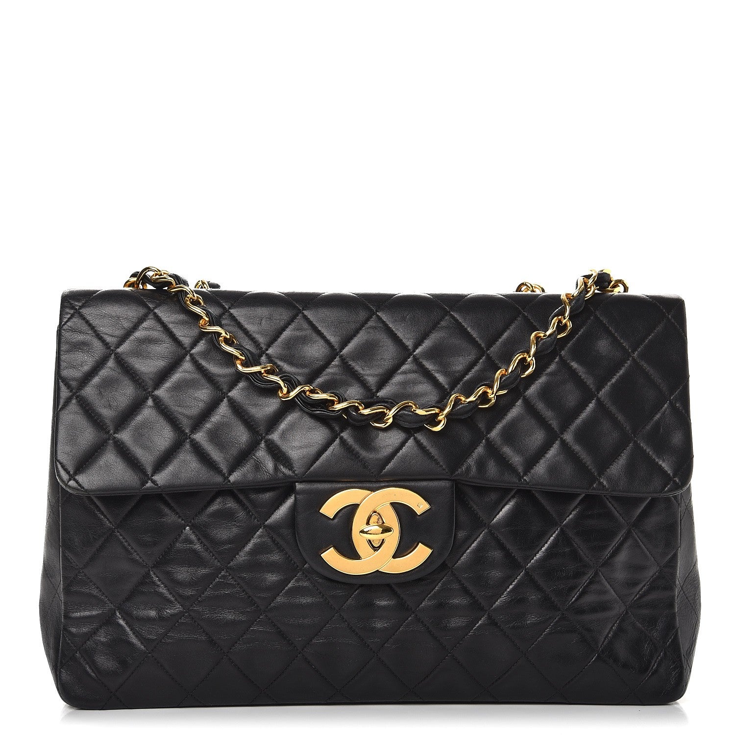 Louis Vuitton CHANEL Lambskin Quilted XL Jumbo Single Flap Black 1 of 14