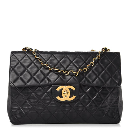 Louis Vuitton CHANEL Lambskin Quilted XL Jumbo Single Flap Black 1 of 14