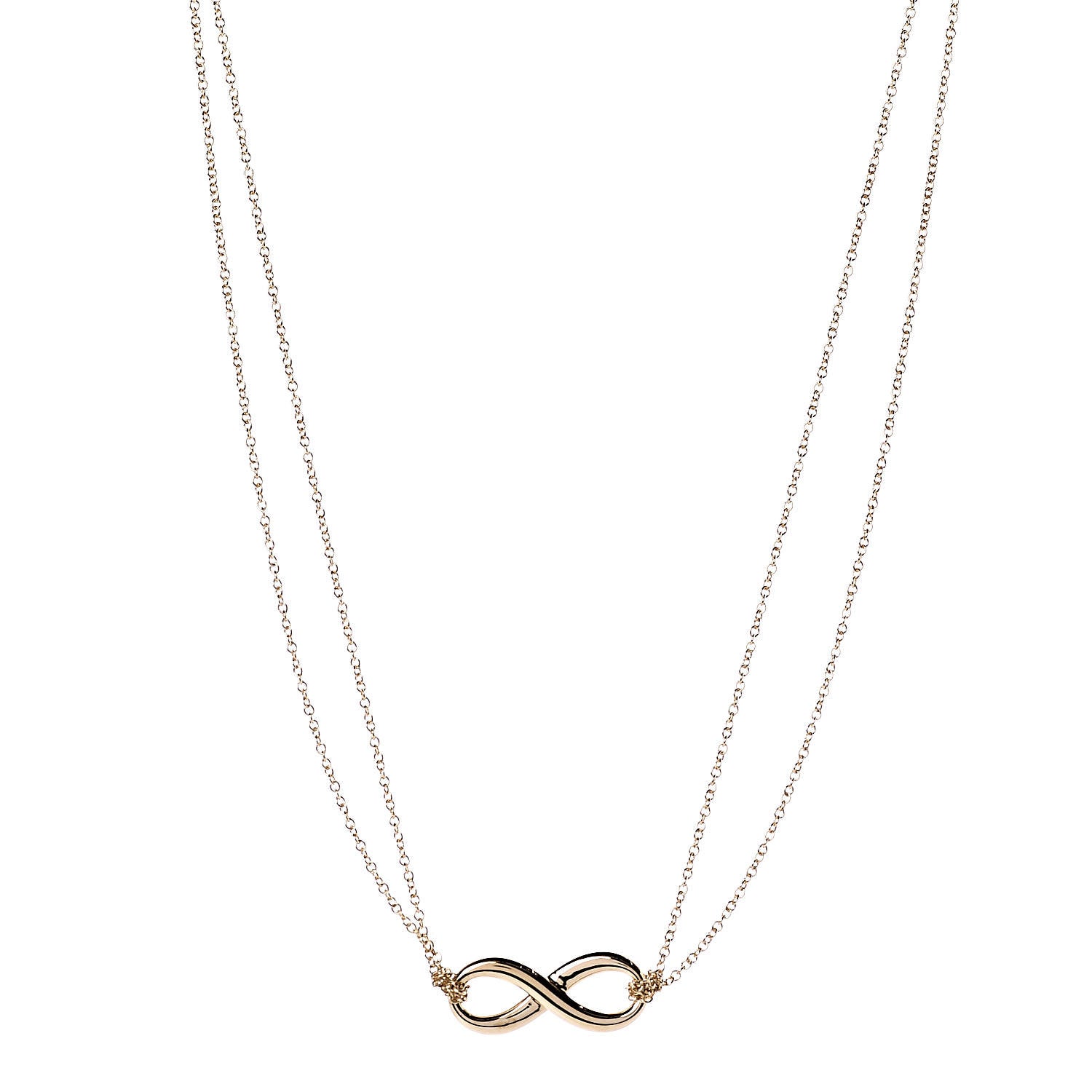 Tiffany 18K Yellow Gold Infinity Double Chain Pendant Necklace 1 of 6