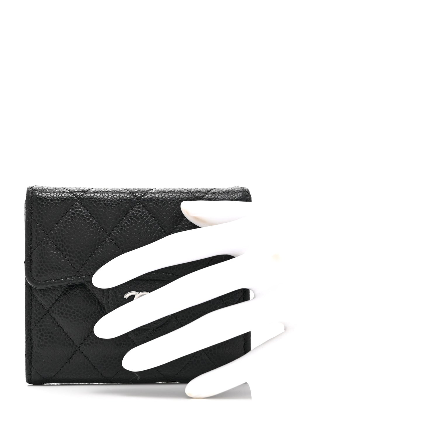 Caviar Quilted Compact Flap Wallet Black