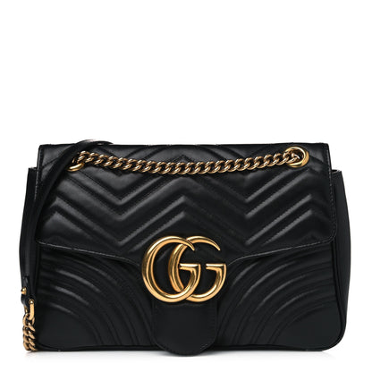 Gucci Calfskin Matelasse Medium GG Marmont Shoulder Bag Black 1 of 19