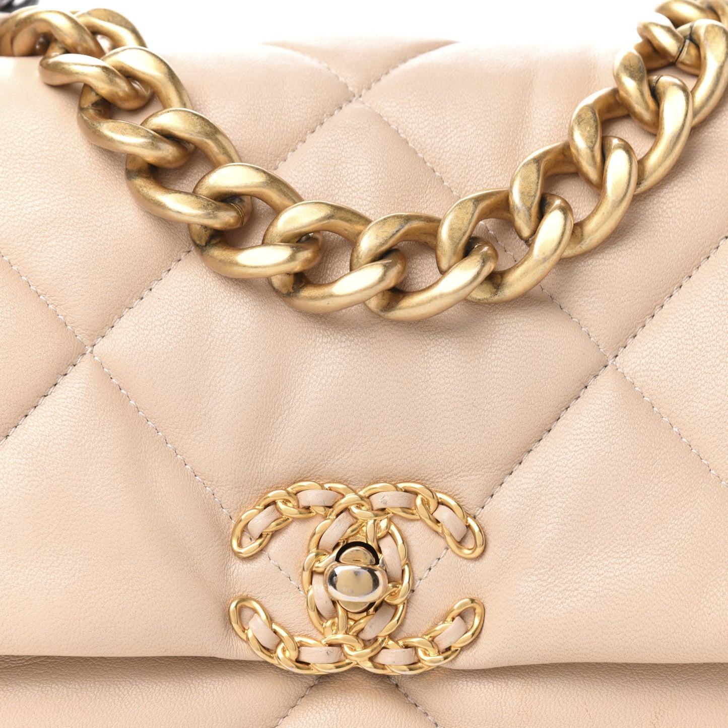 Lambskin Quilted Large 19 Flap Beige