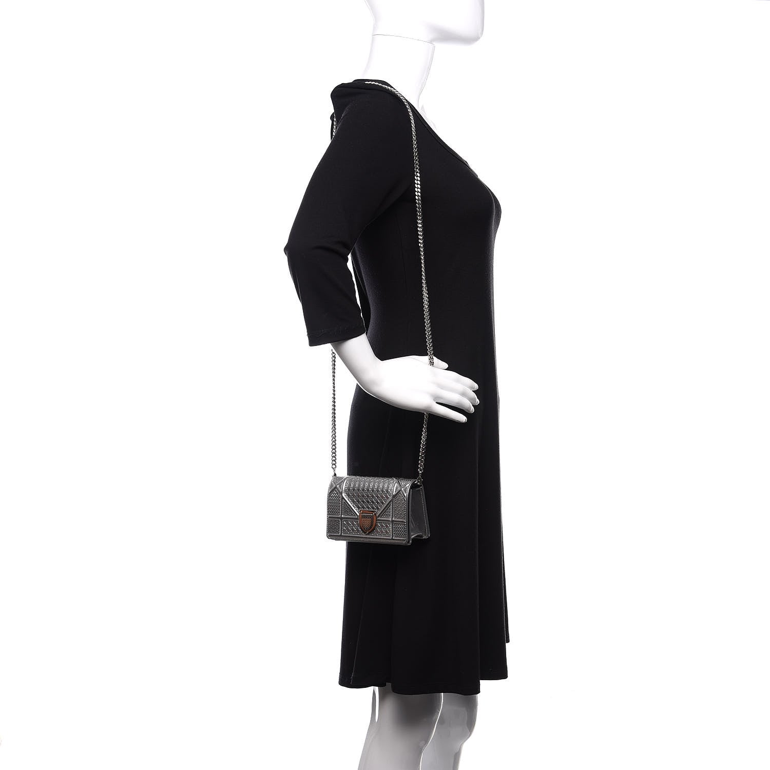 Christian Dior Metallic Patent Micro-Cannage Baby Diorama Flap Bag Silver 2 of 9