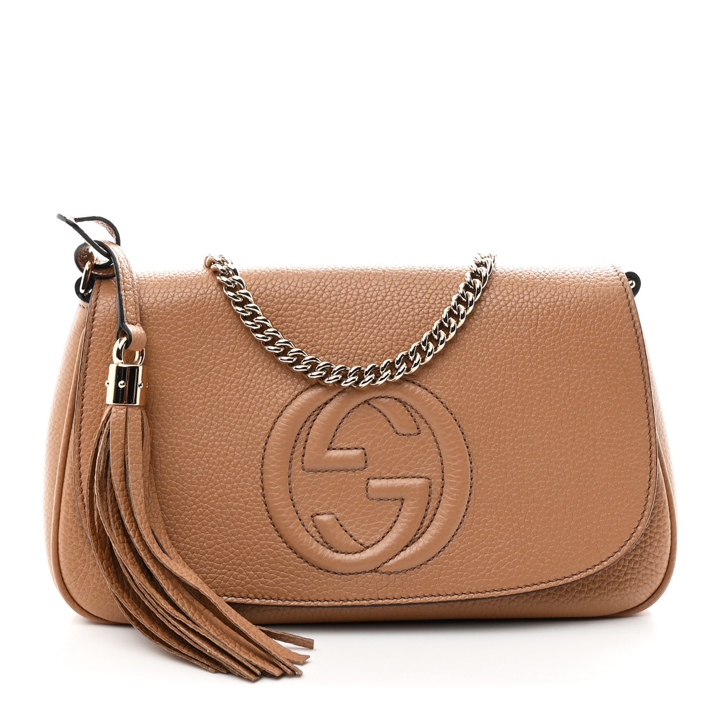 Pebbled Calfskin Medium Soho Flap Crossbody Camelia