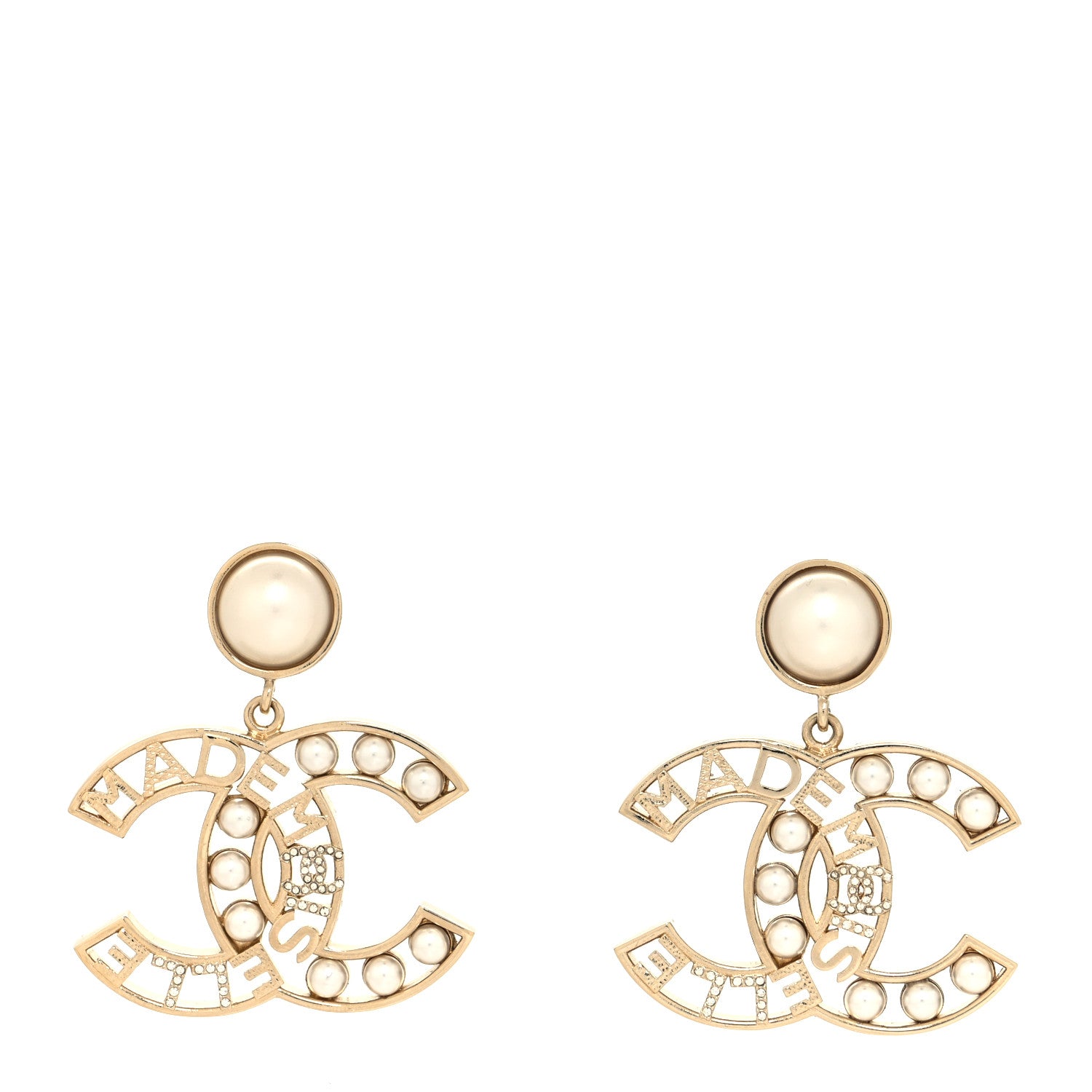 Chanel Metal Pearl Mademoiselle Drop Earrings Gold 1 of 4