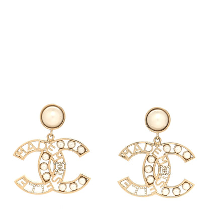 Chanel Metal Pearl Mademoiselle Drop Earrings Gold 1 of 4