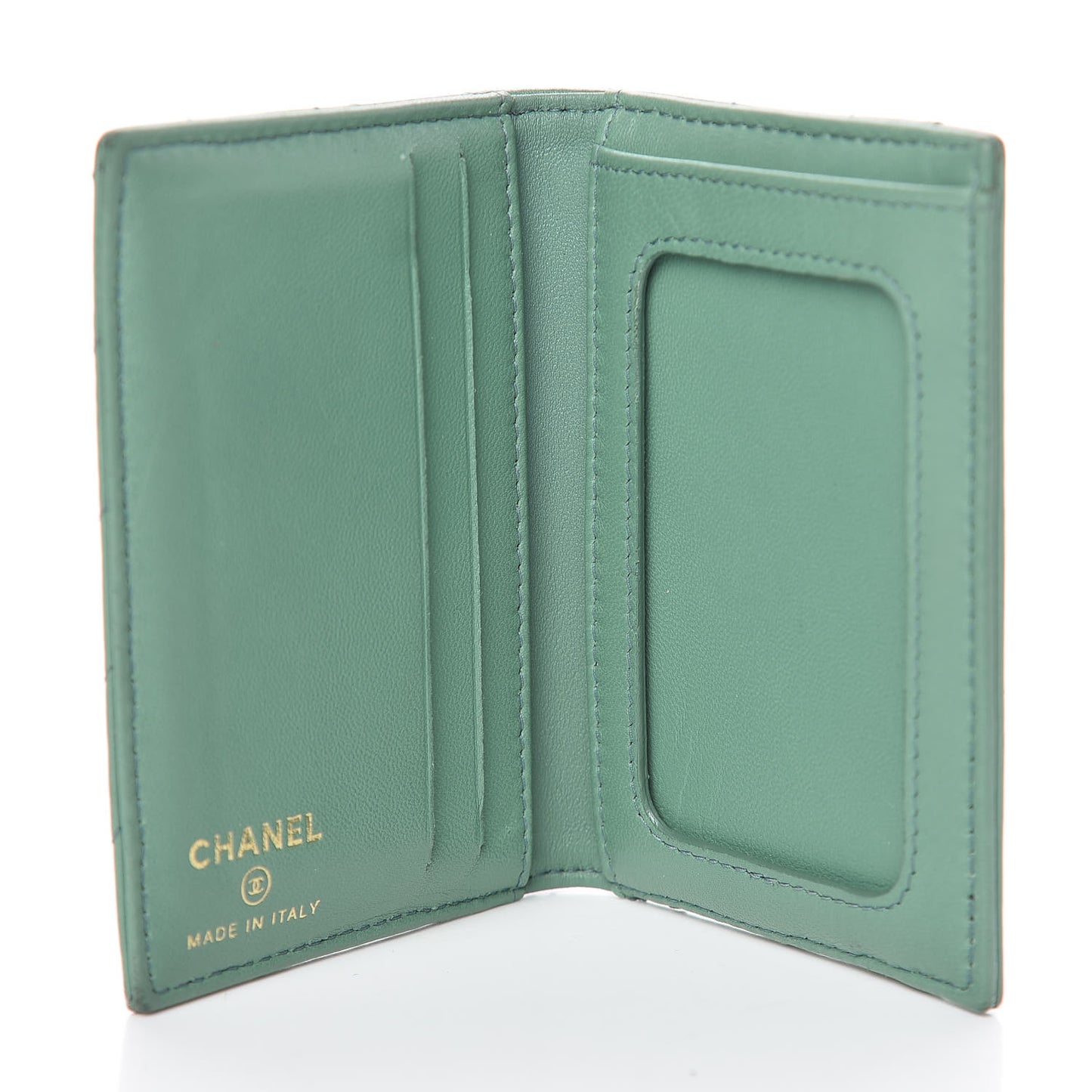 Lambskin Chevron Quilted Card Holder Wallet Green