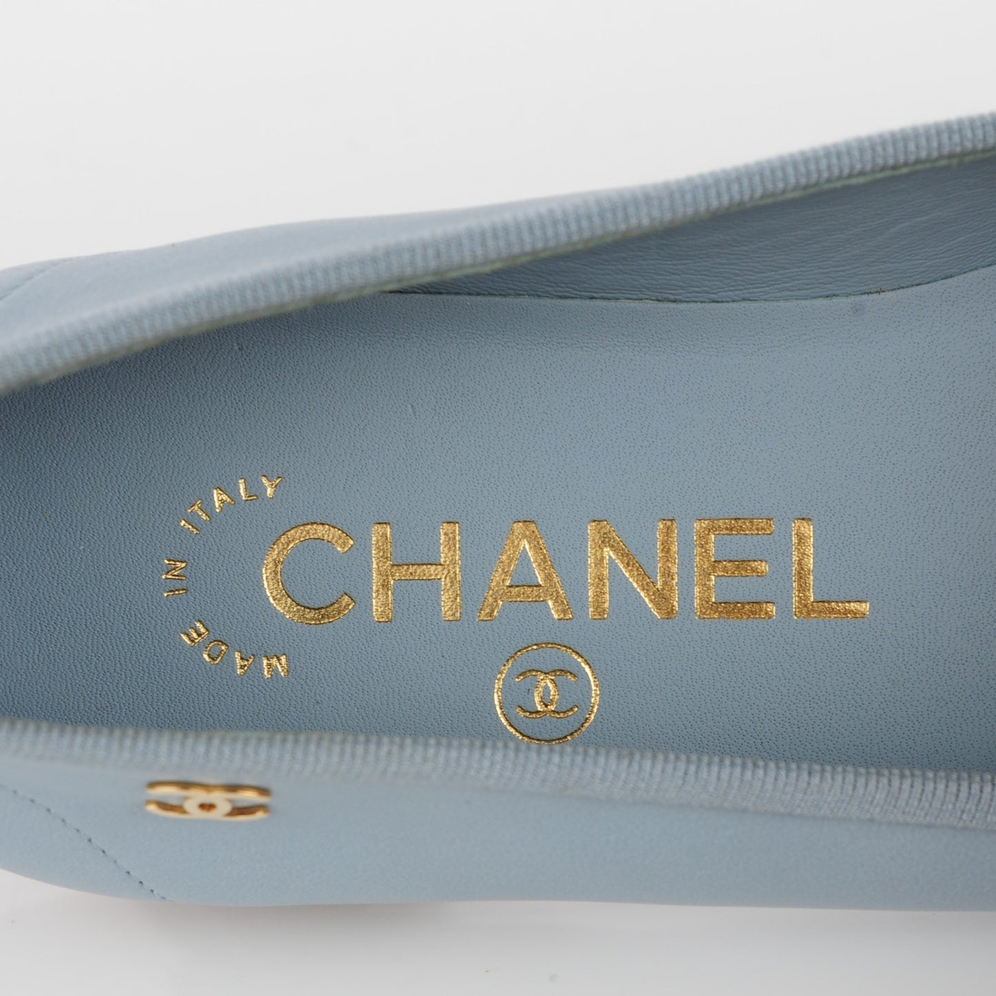 Lambskin Patent CC Cap Toe Ballerina Flats 35 Blue