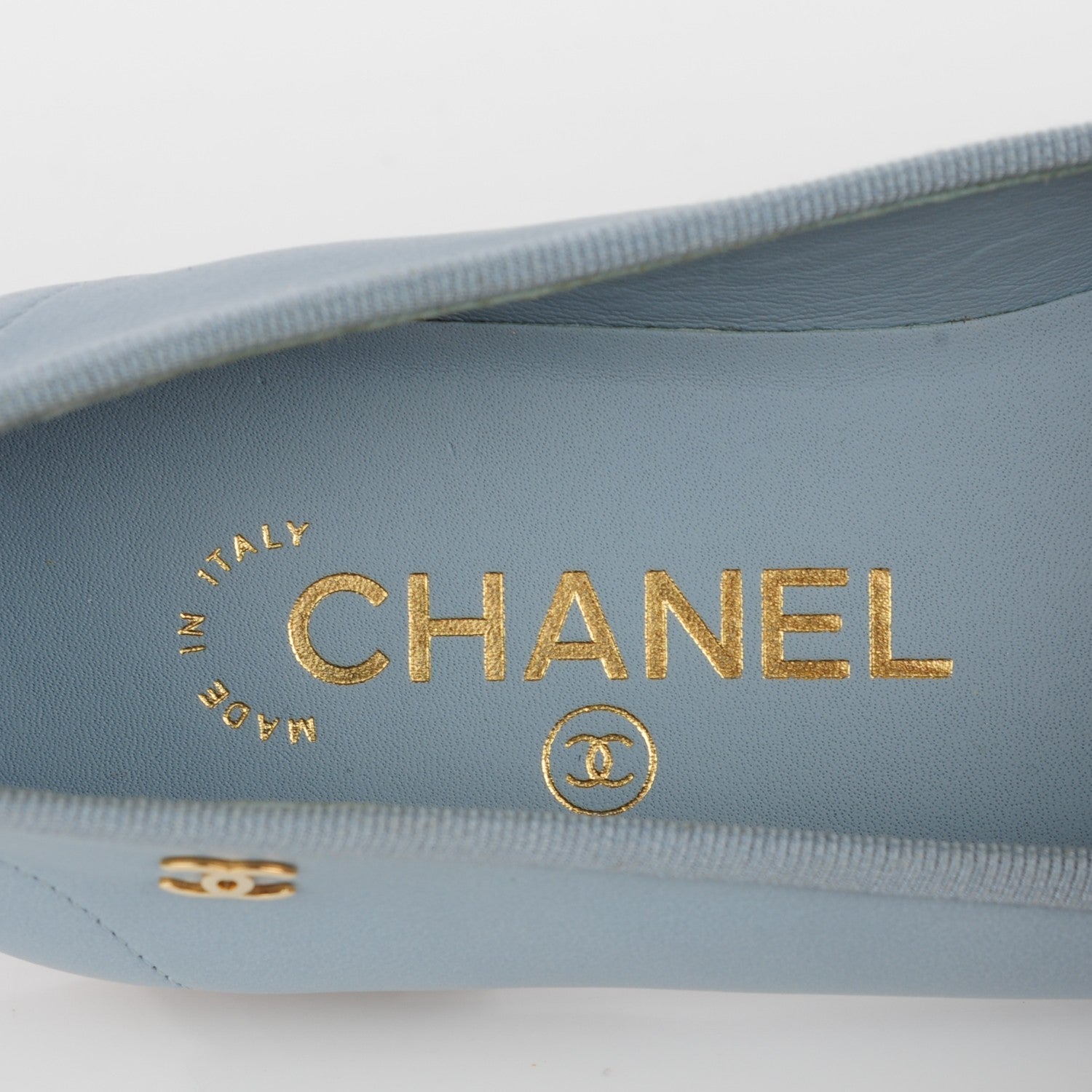Chanel Lambskin Patent CC Cap Toe Ballerina Flats 35 Blue 8 of 9