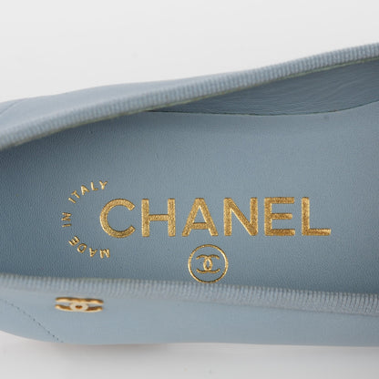 Chanel Lambskin Patent CC Cap Toe Ballerina Flats 35 Blue 8 of 9