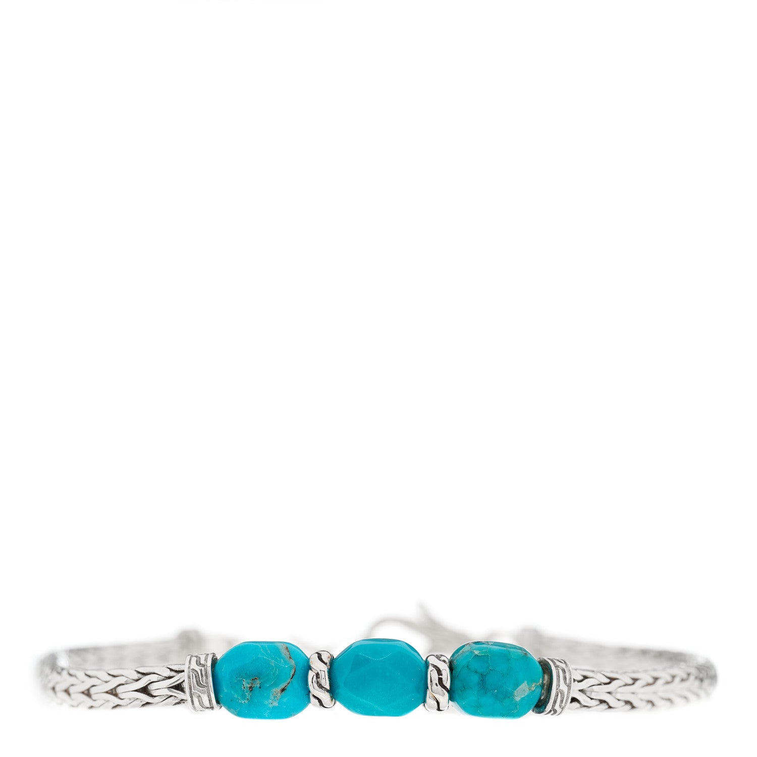 John Hardy Sterling Silver Turquoise Slim Classic Chain 3 Station Bracelet 1 of 3