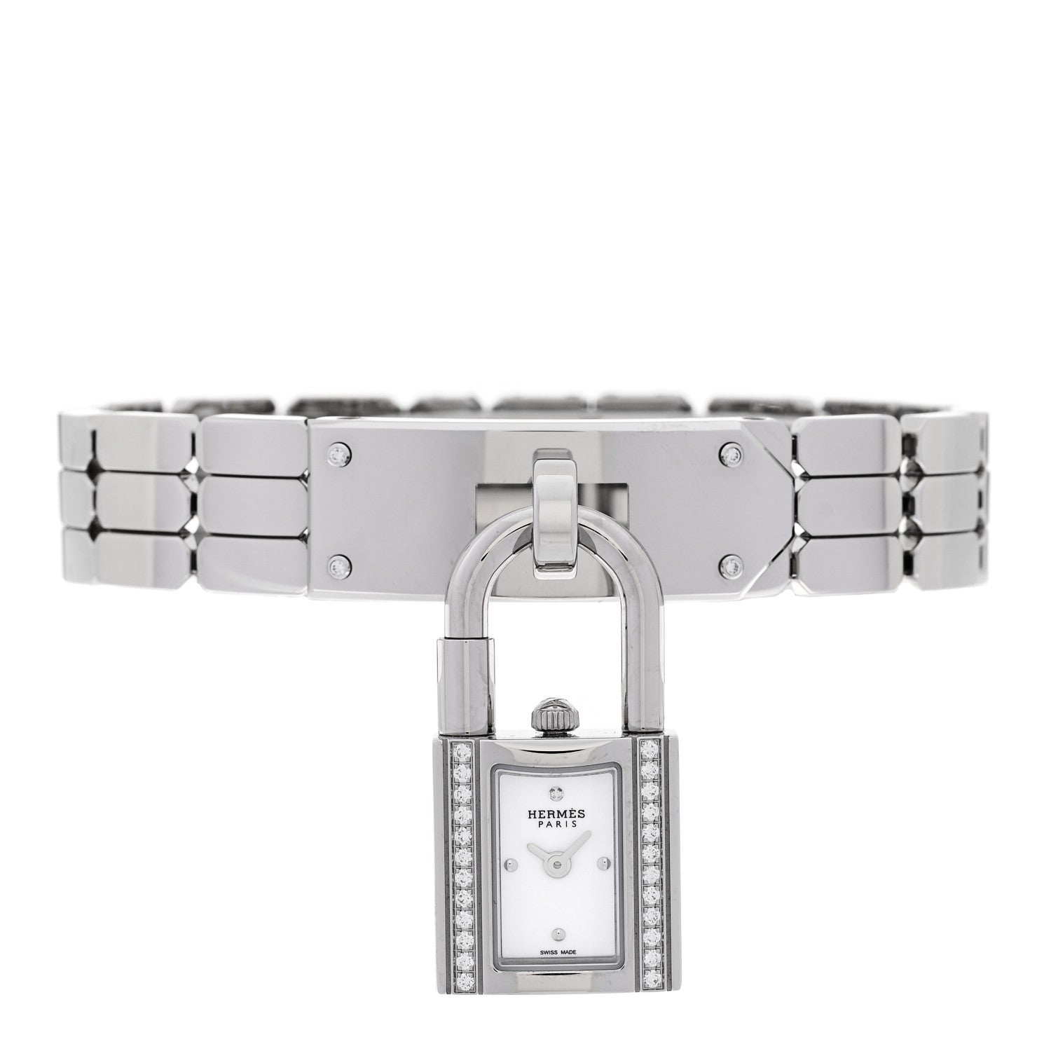 Hermes Stainless Steel Diamond 16mm Kelly Quartz Watch 2 of 6
