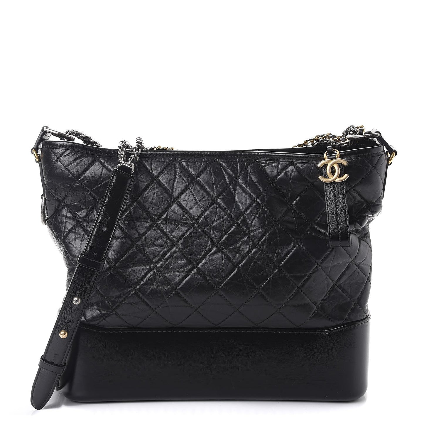 Aged Calfskin Quilted Large Gabrielle Hobo Black