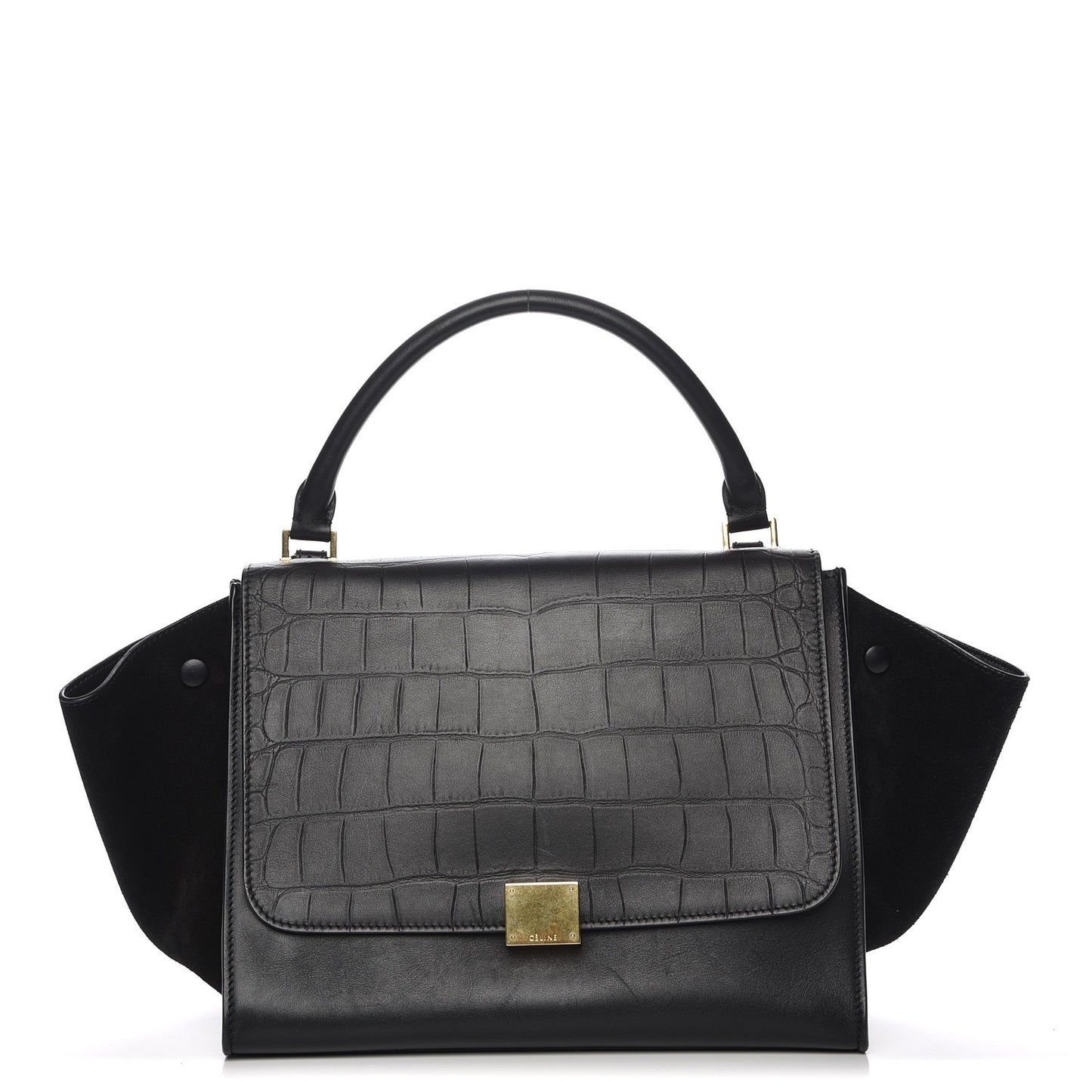 Crocodile Embossed Calfskin Suede Medium Trapeze Black