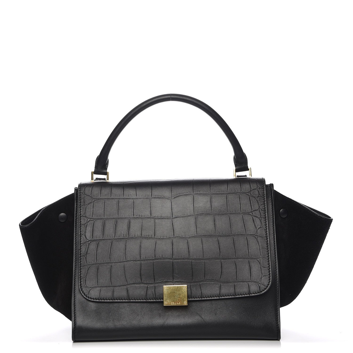 Celine Crocodile Embossed Calfskin Suede Medium Trapeze Black 1 of 7