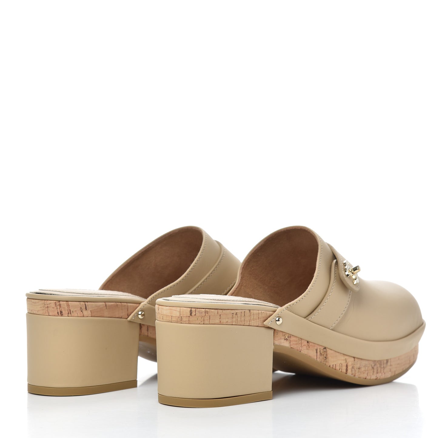 Calfskin CC Turn Lock Clogs 37 Beige