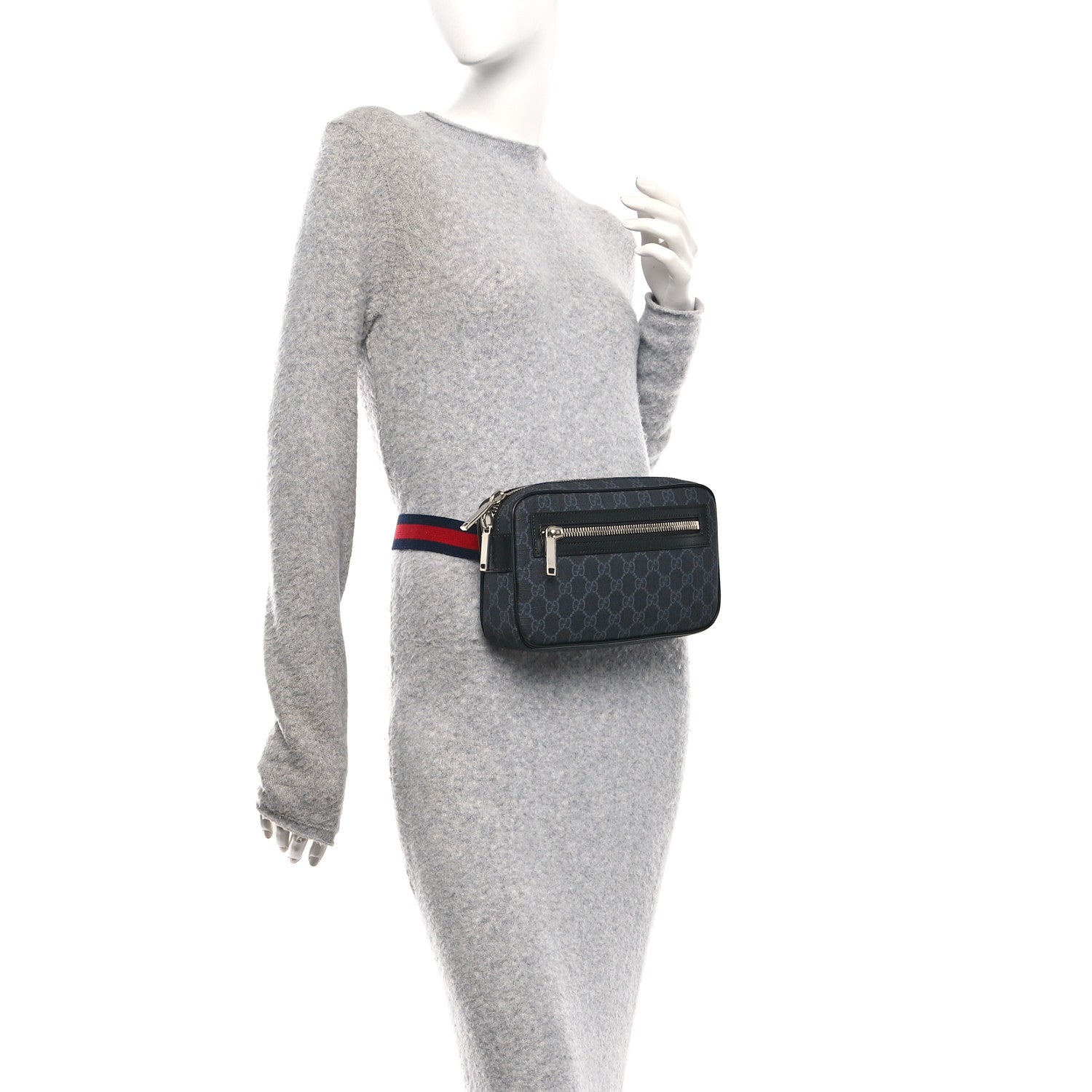 Gucci Soft GG Supreme Monogram Web Belt Bag Black Grey 1829914